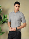 Grey Jacquard Textured Polo Tshirt