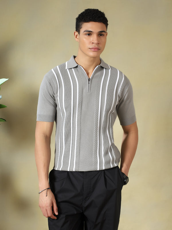 Grey Zipper Polo Tshirt