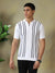 Men's Textured Vertical Striped Knit Polo T-shirt with a Zip Neck