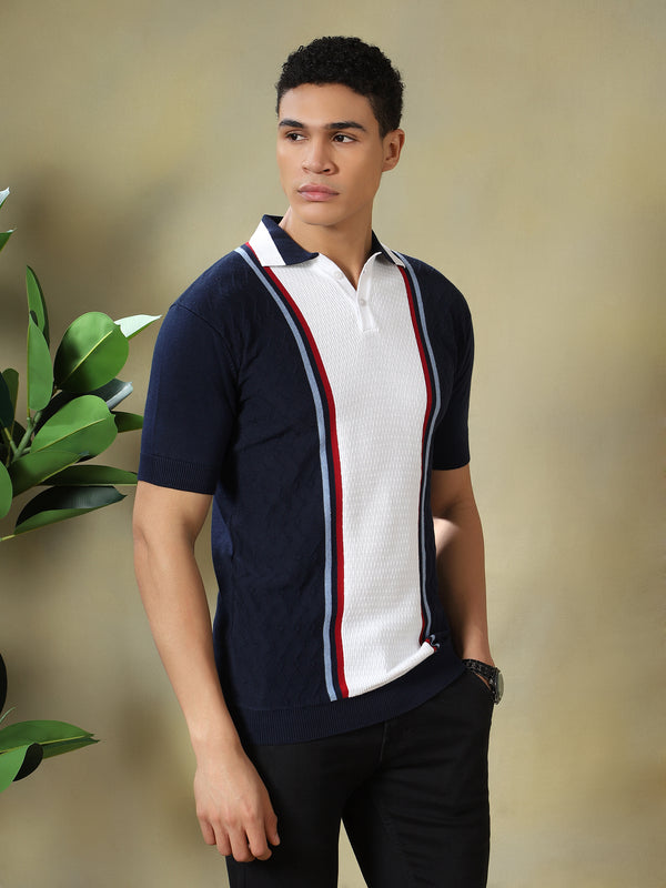 Navy Blue Multi-Stripe Colorblock Tshirt