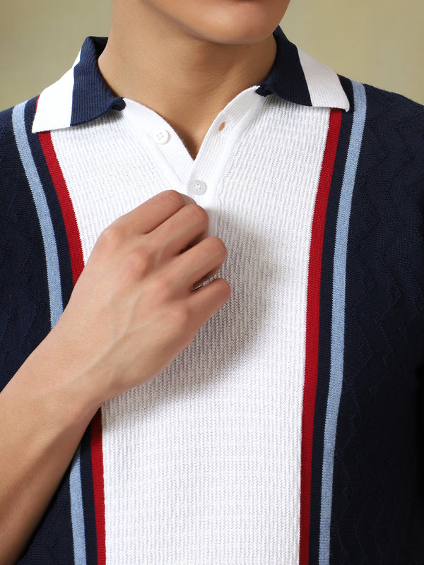 Navy Blue Multi-Stripe Colorblock Tshirt