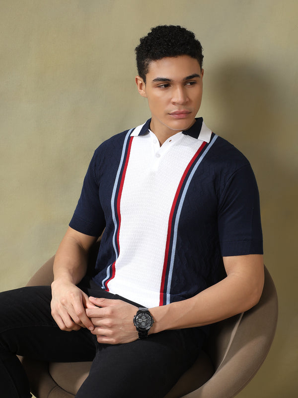 Navy Blue Multi-Stripe Colorblock Tshirt