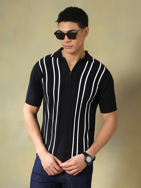 Black Quarter Zip Polo Tshirt