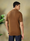 Brown Flat Knit Zip Polo T-Shirt.