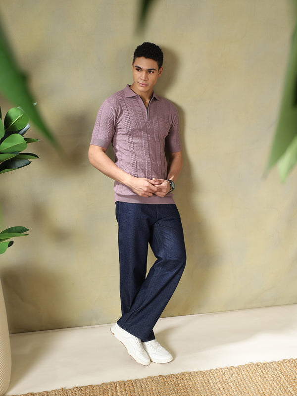 Mauve Knitted Polo Tshirt