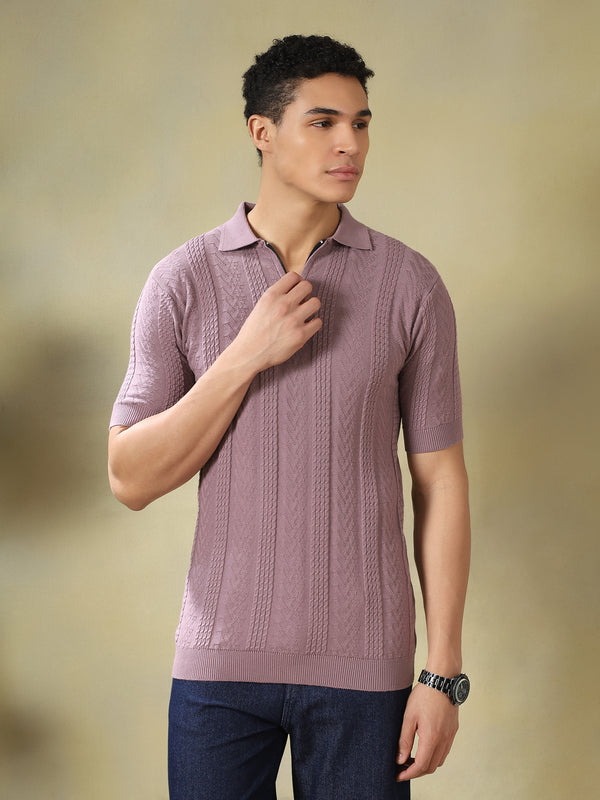 Mauve Knitted Polo Tshirt