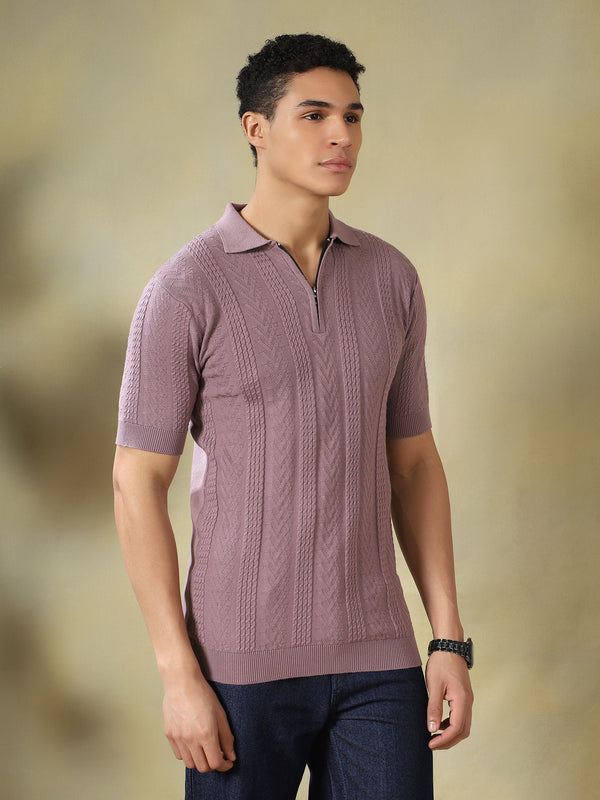 Mauve Knitted Polo Tshirt