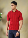 Red Textured Knit Polo Red T-Shirt