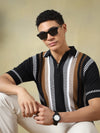 Black & Brown Quarter-Zip Knitted Polo Tshirt