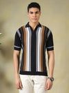 Black & Brown Quarter-Zip Knitted Polo Tshirt