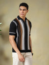 Black & Brown Quarter-Zip Knitted Polo Tshirt