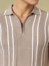Flat-Knit Zipper Polo Tshirt