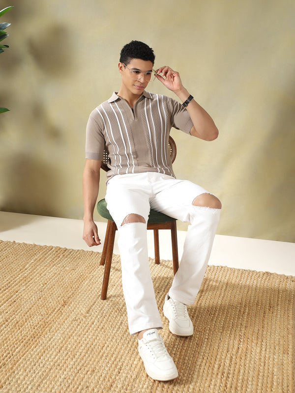 Flat-Knit Zipper Polo Tshirt