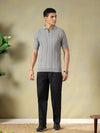 Grey Jacquard Textured Polo Tshirt