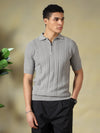 Grey Jacquard Textured Polo Tshirt