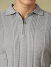 Grey Jacquard Textured Polo Tshirt