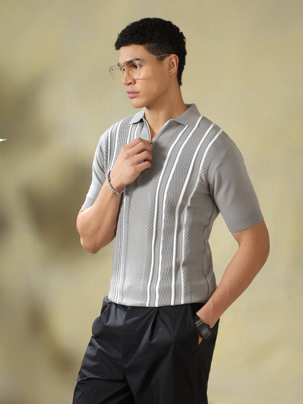 Grey Zipper Polo Tshirt