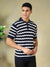 Navy and White Striped Quarter-Zip Knitted Polo Tshirt