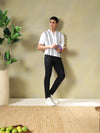 Men's Textured Vertical Striped Knit Polo T-shirt with a Zip Neck