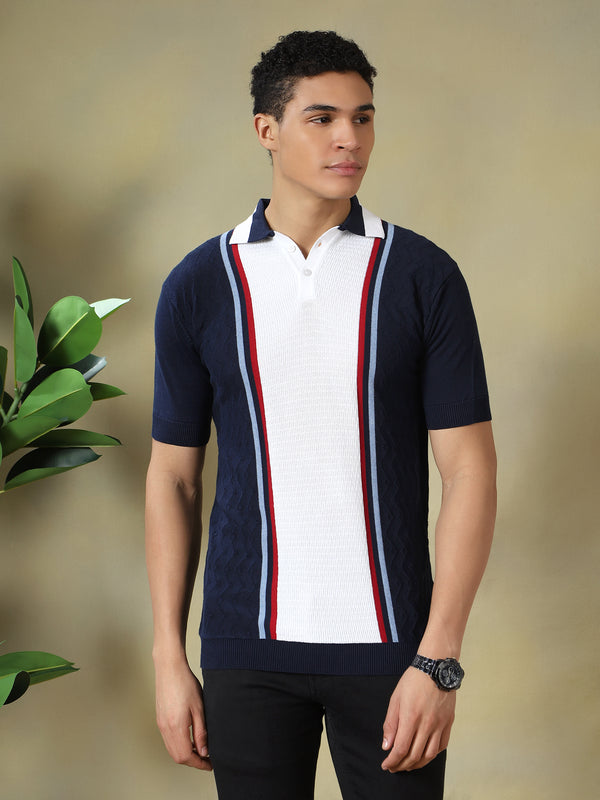 Navy Blue Multi-Stripe Colorblock Tshirt