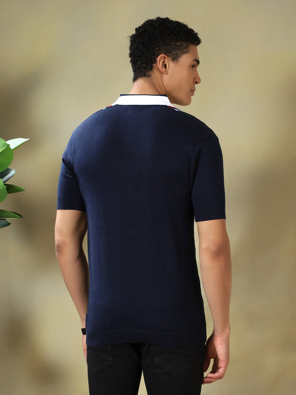 Navy Blue Multi-Stripe Colorblock Tshirt