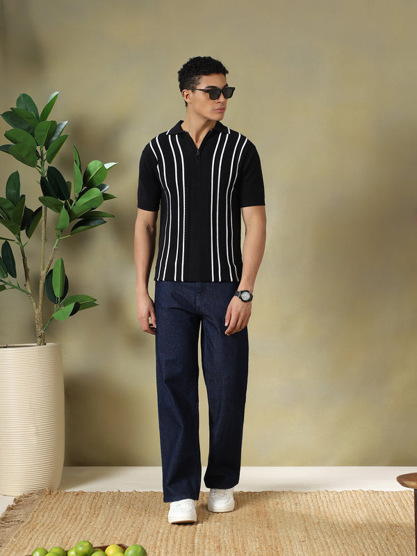 Black Quarter Zip Polo Tshirt