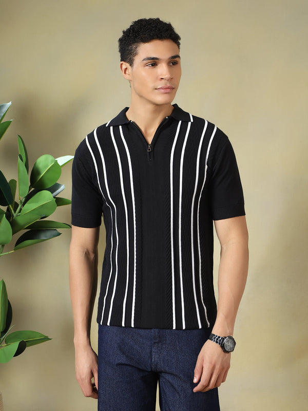 Black Quarter Zip Polo Tshirt