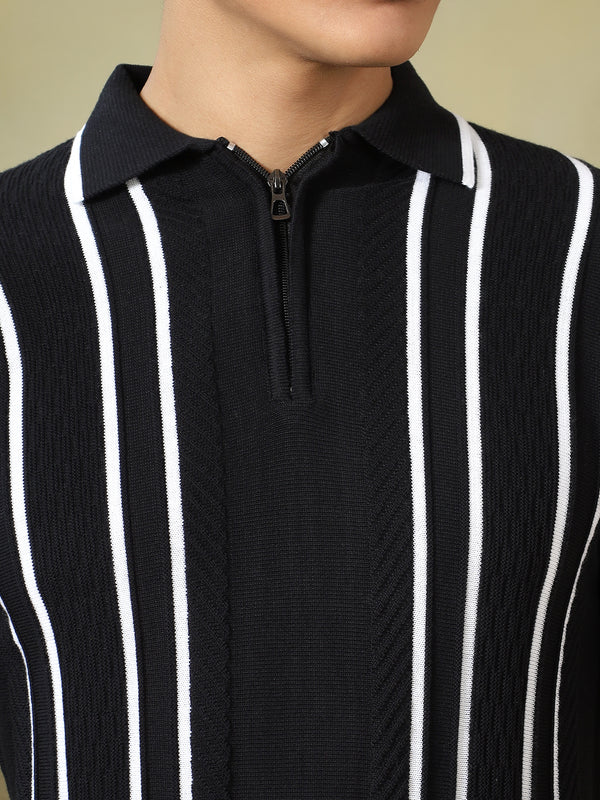 Black Quarter Zip Polo Tshirt