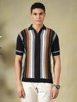Black & Brown Quarter-Zip Knitted Polo Tshirt