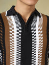 Black & Brown Quarter-Zip Knitted Polo Tshirt