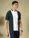 Green Cable-Knit Panel Polo Tshirt