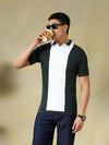 Green Cable-Knit Panel Polo Tshirt