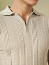 Beige Textured Knitted Polo.