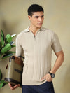 Beige Textured Knitted Polo.