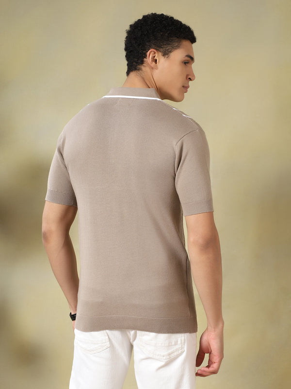 Flat-Knit Zipper Polo Tshirt