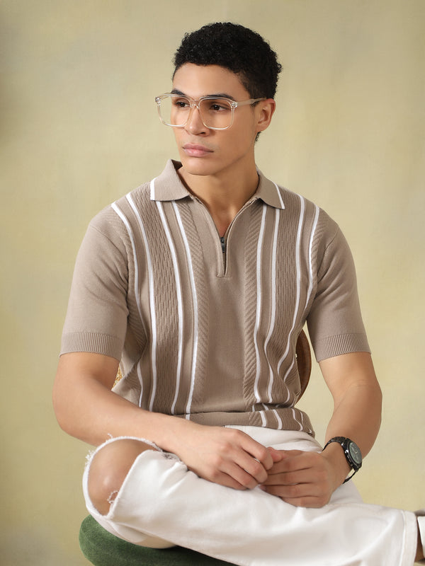 Flat-Knit Zipper Polo Tshirt