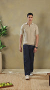 Beige Textured Knitted Polo.