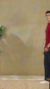 Red Textured Knit Polo Red T-Shirt