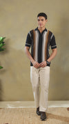 Black & Brown Quarter-Zip Knitted Polo Tshirt